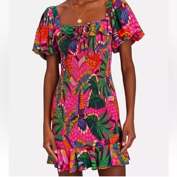 Farm Rio PINK PAINTED TOUCANS MINI DRESS Tropical Print - Picture 4 of 13